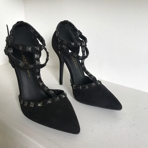 Studded Black Strappy Heels